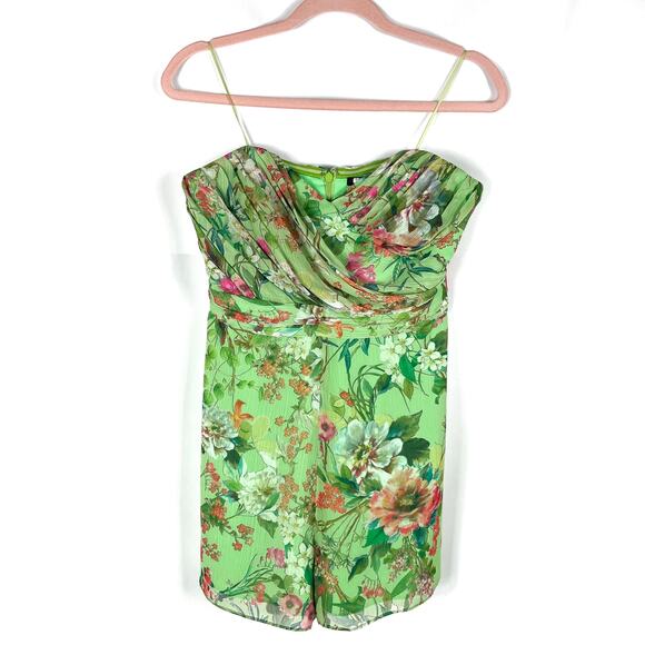 Jay Godfrey Lydia Floral Romper Mini Green Chiffon Sweetheart Strapless Sz 6 - Picture 7 of 12